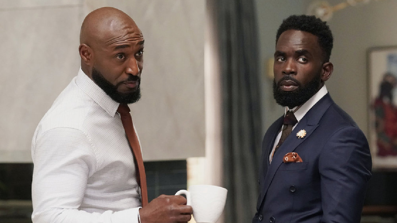 (L to R) Adrian Holmes as Phil, Jimmy Akingbola as Geoffrey in Season 3 of 'Bel-Air'. Photo: Greg Gein/Peacock.