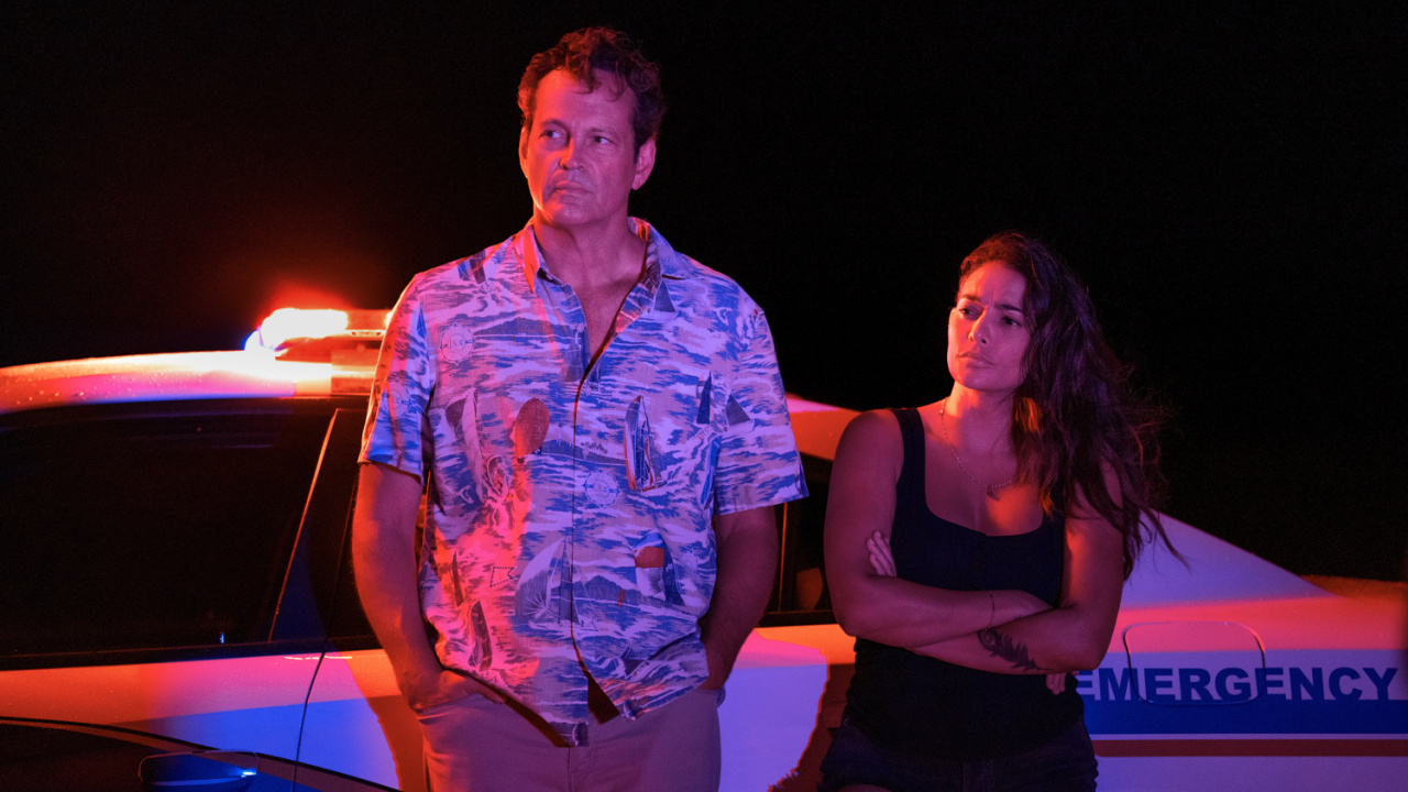 Vince Vaughn and Natalie Martinez in 'Bad Monkey' premiering August 14, 2024 on Apple TV+.