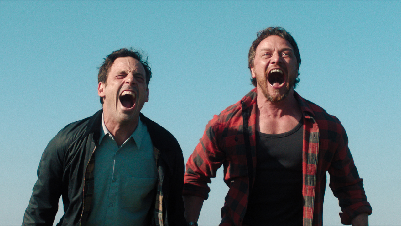 (L to R) Ben Dalton (Scoot McNairy) and Paddy (James McAvoy) in Speak No Evil, directed by James Watkins.